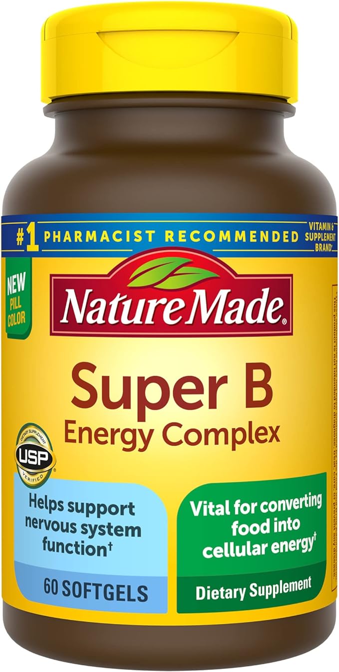 Nature Made Super B Energy Complex, Dietary Supplement for Brain Cell Function Support, 60 Softgels, 60 Day Supply